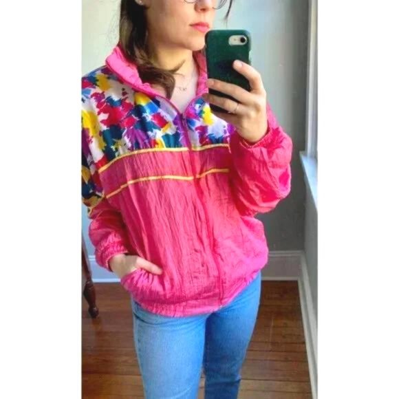 Vintage 90s Pink Streetwear Abstract Graphic Windbreaker Puffer Jacket S - Picture 3 of 10